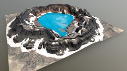 Crater Lake Terrain world, sky, landscape, wind, dune, terrain, land, aerial, lake, geology, snow, earth, wet, pool, color, water, cold, volcano, frozen, crater, erosion, salt, vista, gaea, substance, painter, rock, rockslide