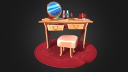 Dressing table wooden, furniture, maya, hand-painted, stylized