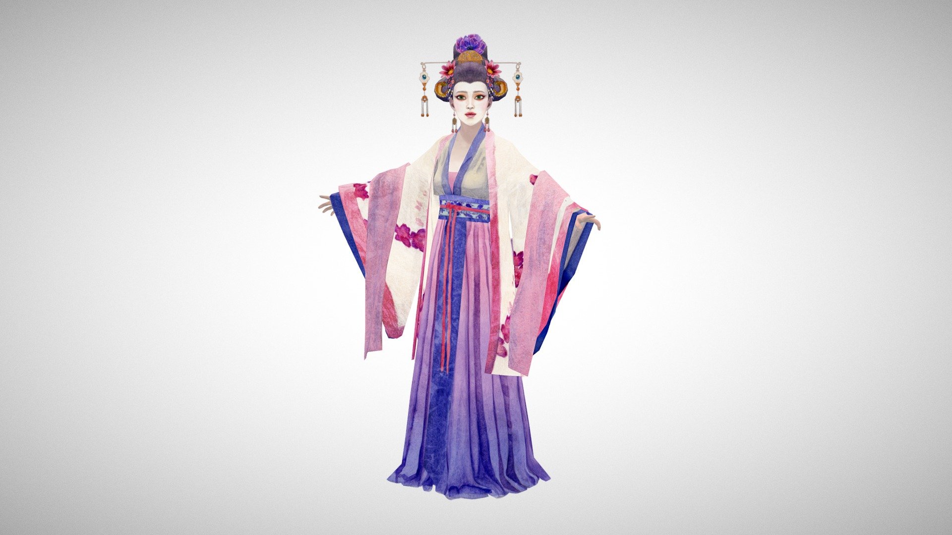 Hand painted watercolour textures scanned in and used on a low poly character - Chinese Empress Low-Poly Watercolour Character - 3D model by laurasueb 3d model