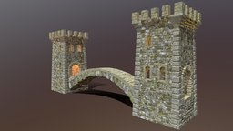 Two Medieval Towers and an Arch Bridge tower, medieval, arch, bricks, towers, archbridge, stone, fantasy, bridge