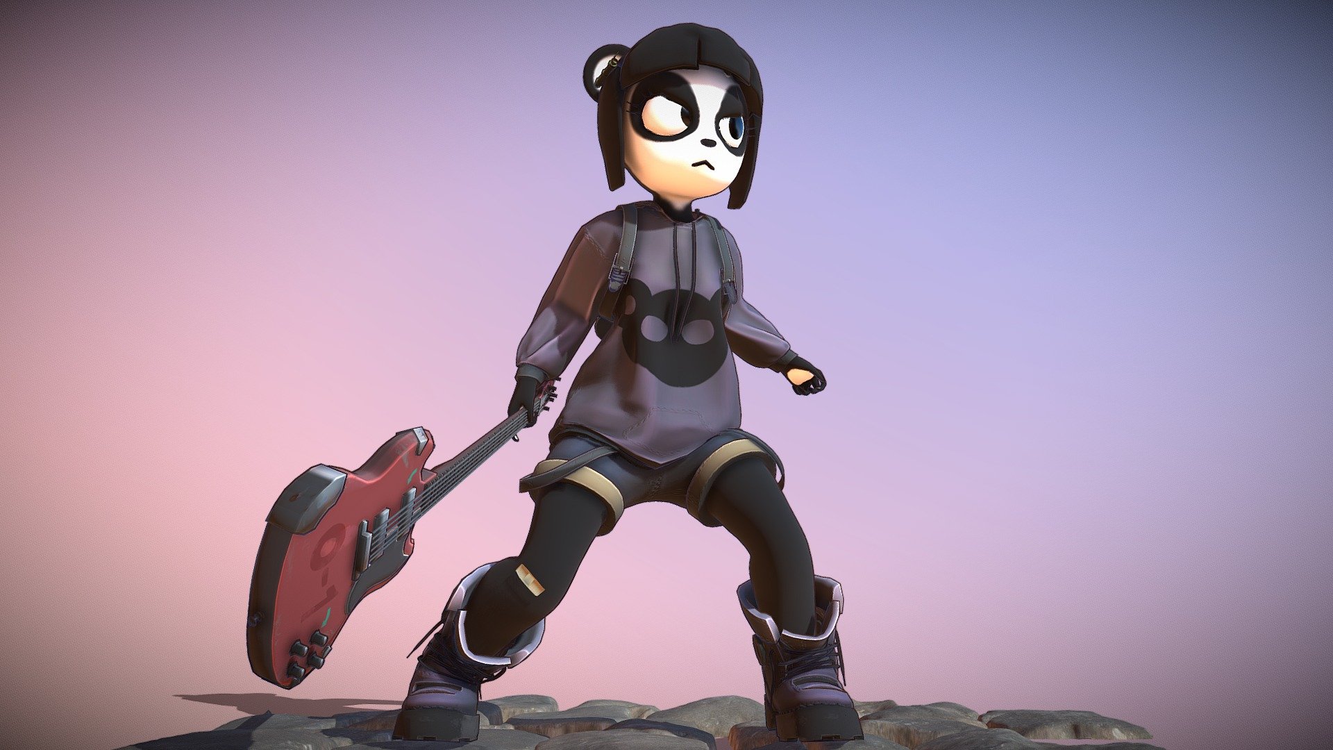Just another original character. Blender+Substance Painter. Stylized textures + AO and normal maps so lighting can do it's work(hold Alt while draging mouse to rotate environment light). 

Added animation!

Download for free here - https://sketchfab.com/3d-models/panda-girl-stylizedfree-blender-rig-40c2bbc4c79d4ed8b8da5f0381d97168 - Panda Girl - Stylized - 3D model by futaba@blender (@futaba_blender) 3d model