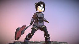Panda Girl guitar, panda, anthro, outline, furry, originalcharacter, stance, substance, character, girl, cartoon, blender, stylized