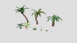Low Poly Tropical Plant Pack trees, plants, tropical, palm, monstera