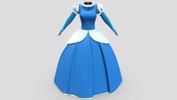 Female Fairytale Princess Fantasy Gown & Gloves neck, princess, white, girls, long, clothes, skirt, fairy, dress, queen, gown, beautiful, costume, womens, elegant, cosplay, fairytale, wear, shoulders, gloves, puffy, pbr, low, poly, female, blue, fantasy, ball, royal, sweetheart