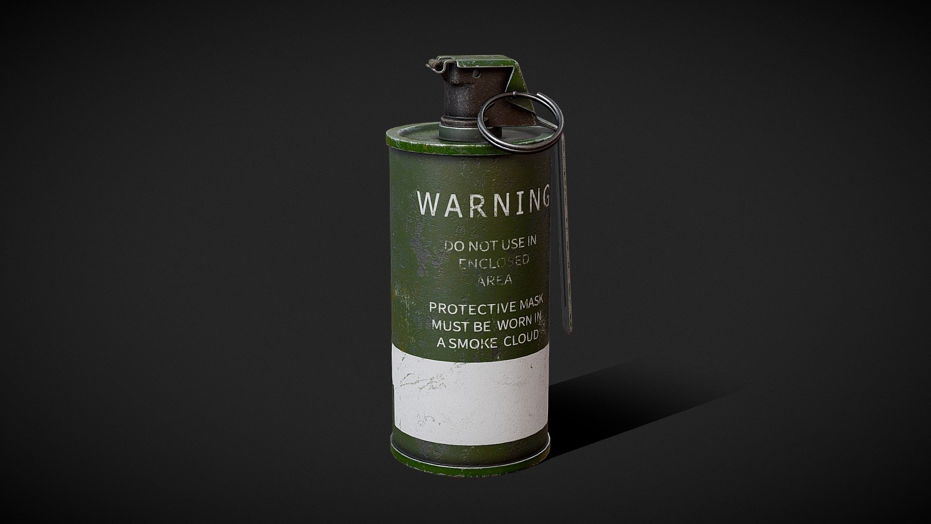 &mdash;General Information&mdash;

Lowpoly, optimized for modern game engines.

Made using real world scales

High quality 4k textures

Created to be used in a modern engine that supports physically based rendering (PBR) comes with textures optimized for Unreal Engine 4 and Unity 5.

-Detailed Model Specifications-

Weapon and Magazine contains 5 separate objects and are ready to be rigged. the objects are:

Body
Fuze
Safety Lever
Pin
Ring
&mdash;Texture Information&mdash;

All 4k Texture

Unreal :

Base color
Nomal
Roughness Metallic AO
Unity:

Albedo
AO
MetallicSmoothness
Normal
(All textures are in .tga format) - Smoke Grenade M18 - Buy Royalty Free 3D model by GameWeapons 3d model