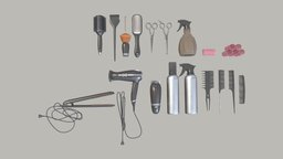 Hairdresser tools pack hair, modern, bathroom, barbershop, assets, scissors, tools, pack, barber, dryer, appliance, brush, tool, spray, game-ready, hairdryer, comb, hairdresser, cosmetics, appliences, trimmer, cheap, haircut, curler, pbr-texturing, hairclip, straightener, substancepainter, substance, asset, game, pbr, blender3d, gameready, haircurling