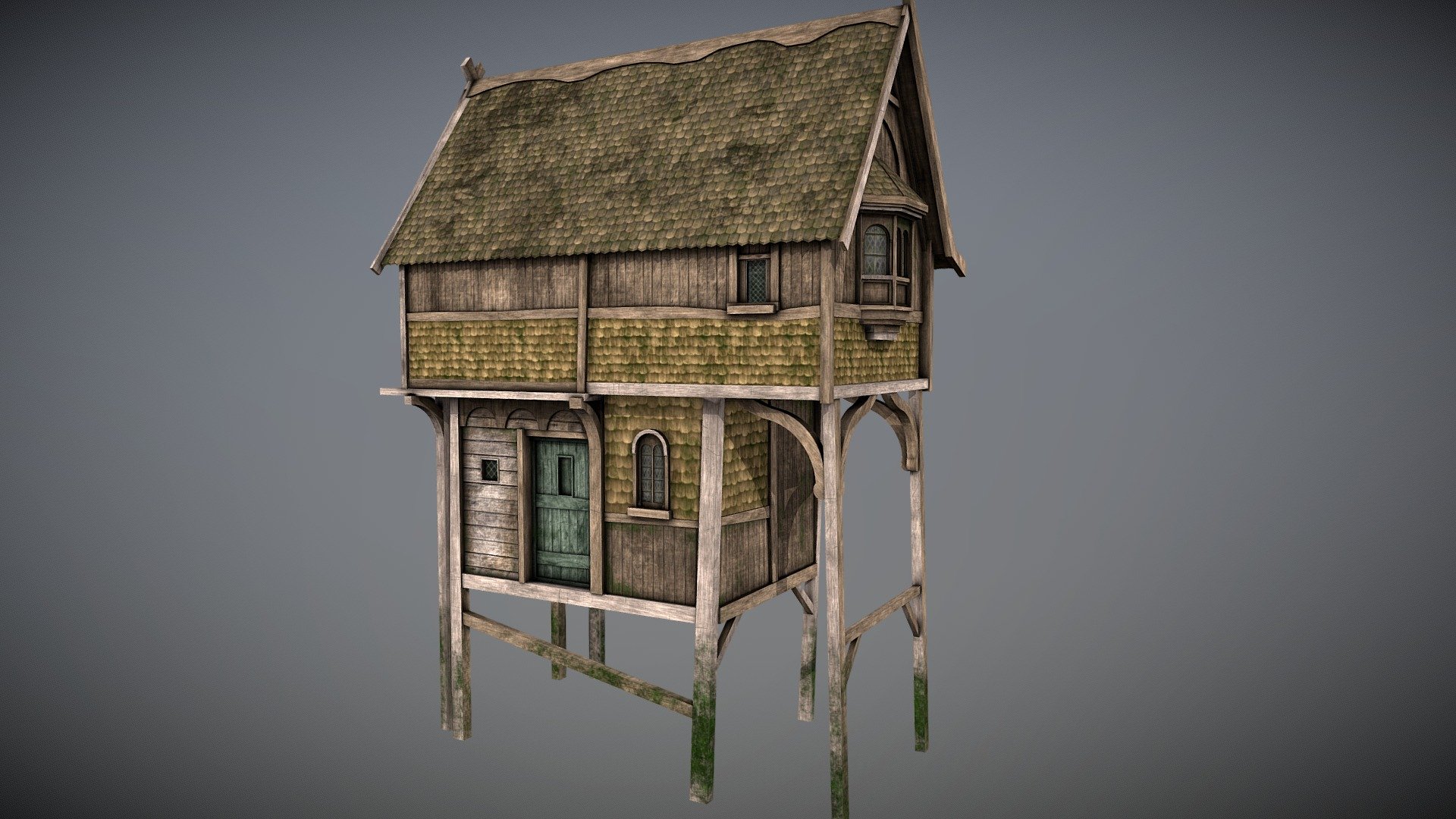 Medieval lake village - House 1 is a medieval stilt house. It includes 5 PBR materials with 4k textures 3d model