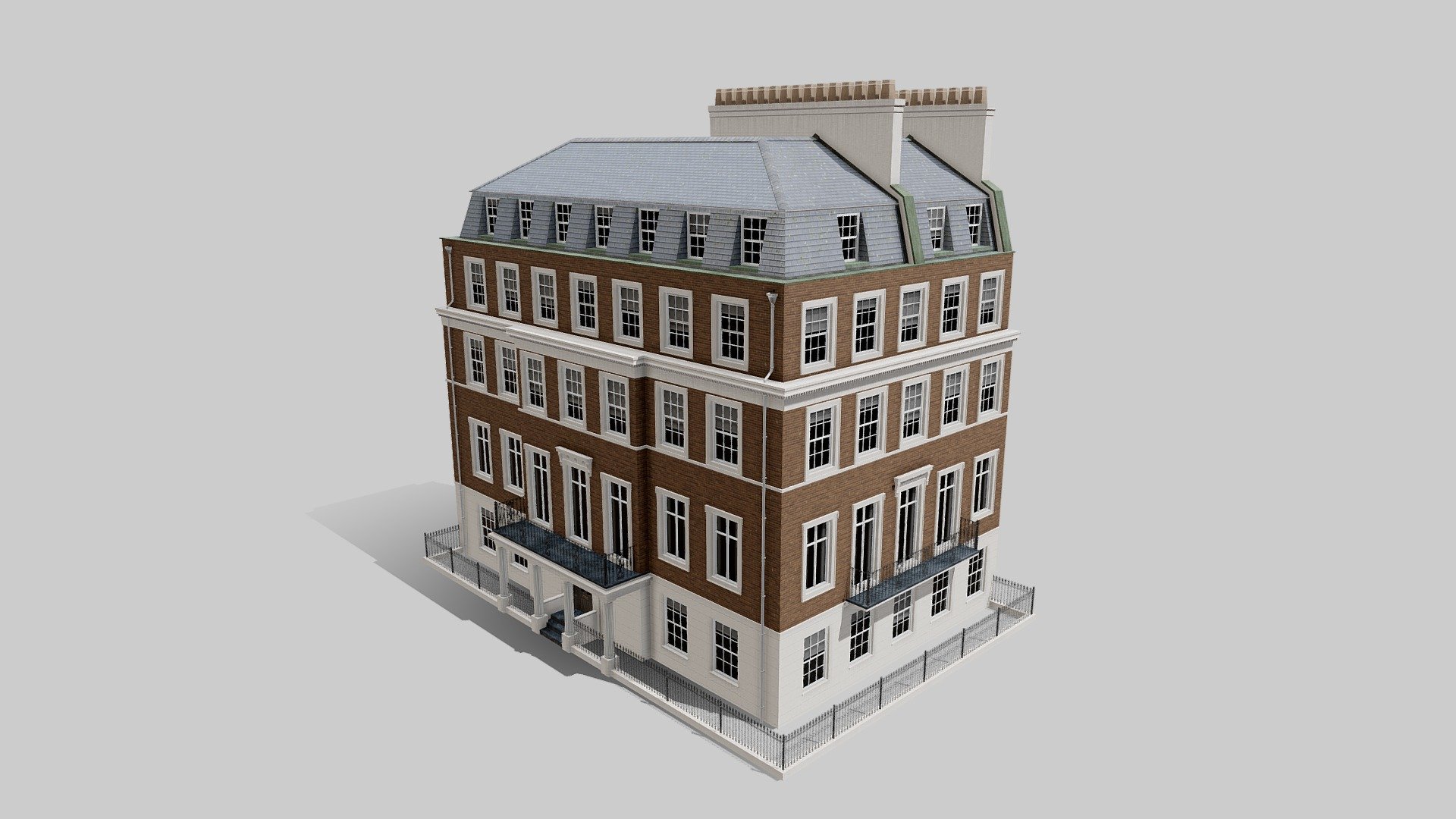 A grand 19th century corner terrace with brick facade from the affluent Central London district of Belgravia.

The textures have been created in Substance Painter and Designer specifcally for this model to give it a high quality, realistic look 3d model