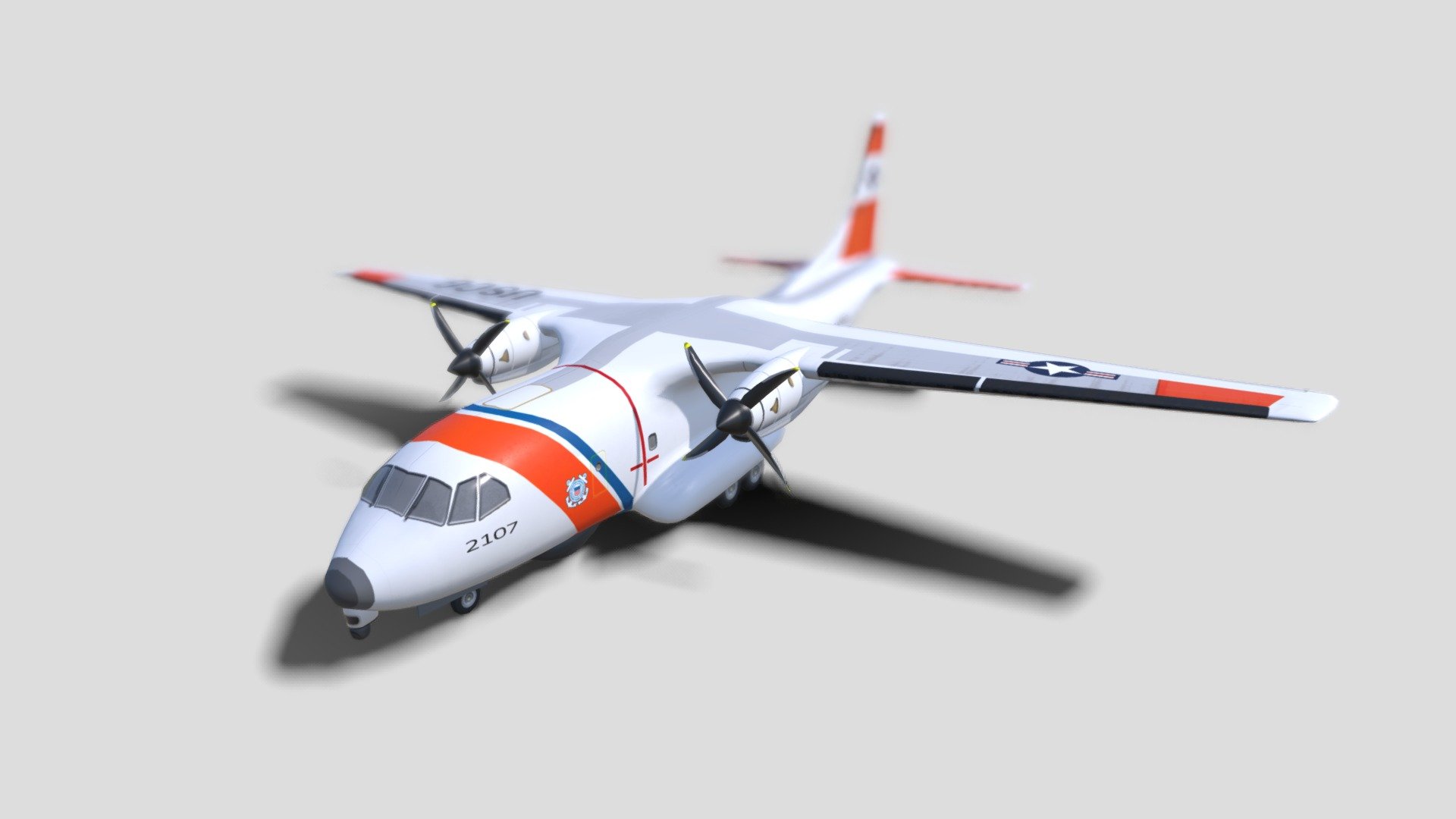 ASG-ISR

EADS CASA HC-144 Ocean Sentry US Coast Guard Marine Patrol Aircraft
Similar to CASA-235

Synthetic Environment Entity for use in Simulation and Training for Intelligence, Surveillance and Reconnaissance (ISR).

Separate Props objects and undercarriage can be controlled in-game.

Modelled in Blender

US Coast Guard Livery
Low poly model
Accuratly modelled off plan and using photo reference
1 LOD
2 UV texture map 4096
no animation
no materials
albedo map and basic roughness map
28862 triangles
Modelled in Blender using subdivision

CASA-235 cargo version available

http://www.asg-isr.com - HC-144 Ocean Sentry US Coast Guard Marine Patrol - 3D model by ASG-ISR 3d model
