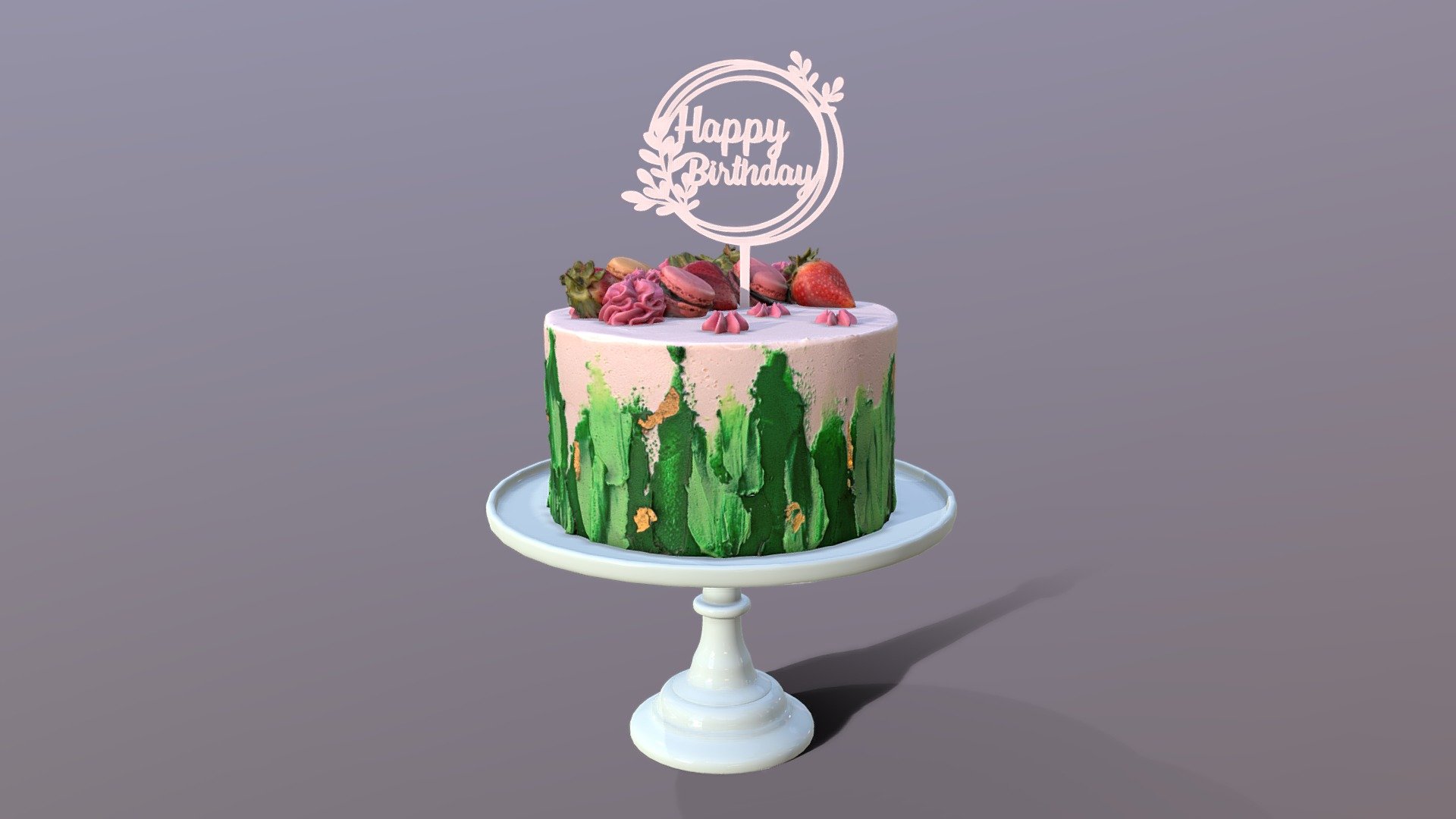 3D scan of an elegant Jade Strawberry Swirl Birthday Cake on the Mosser glass stand which is made by CAKESBURG Online Premium Cake Shop in UK. You can also order real cake from this link: https://cakesburg.co.uk/products/elegant-hibiscus-buttercream-cake?_pos=1&amp;_sid=7620101b1&amp;_ss=r

Textures 4096*4096px PBR photoscan-based materials Base Color, Normal, Roughness, Specular, AO) - Elegant Jade Strawberry Swirl Birthday Cake - Buy Royalty Free 3D model by Cakesburg Premium 3D Cake Shop (@Viscom_Cakesburg) 3d model
