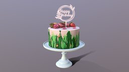 Elegant Jade Strawberry Swirl Birthday Cake party, birthday, realistic, scanned, elegant, bakery, strawberry, birthdaycake, 3dsmax, strawberrycake, cakesburg, mosser, noai