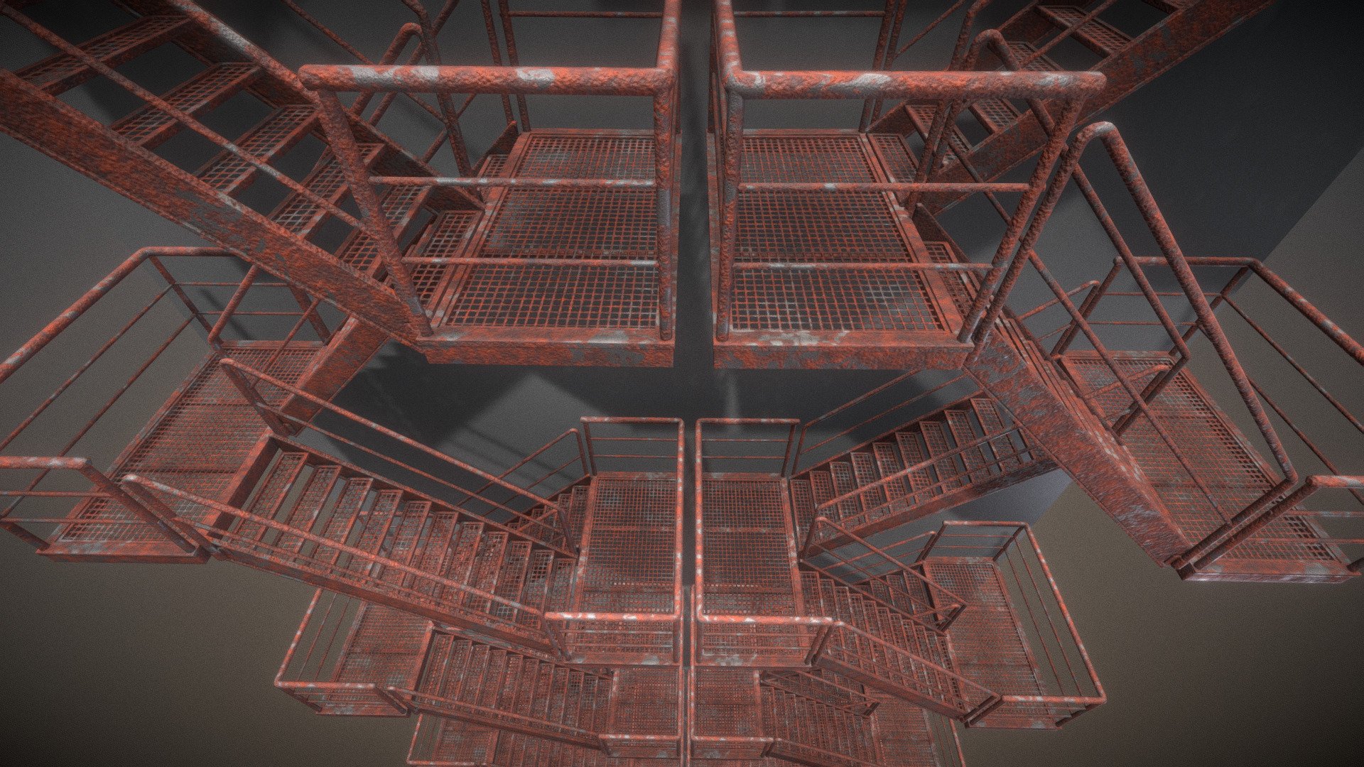 Here is the rusted version of the industrial staircase with a break test animation.
PBR-Textures in 8192 x 8192 px resolution (png and jpg). 
You should scale it down to 2k or 4k if use it in games! 
Modeled and textured in Blender 2.8



Here are some other versions of this staircase:




Modular Industrial Staircase Rusty (High-Poly)

Modular Industrial Staircase Basic Version (High-Poly)

Industrial Staircase High-Poly (Galvanized)

Industrial Staircase Low-Poly (Galvanized)
 - Modular Industrial Staircase Rusted (Low-Poly) - Buy Royalty Free 3D model by VIS-All-3D (@VIS-All) 3d model