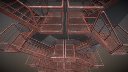 Modular Industrial Staircase Rusted (Low-Poly) rust, rusted, metal, railing, vis-all-3d, 3dhaupt, low-poly, staircase, blender3d, modular, industrial, steel, noai