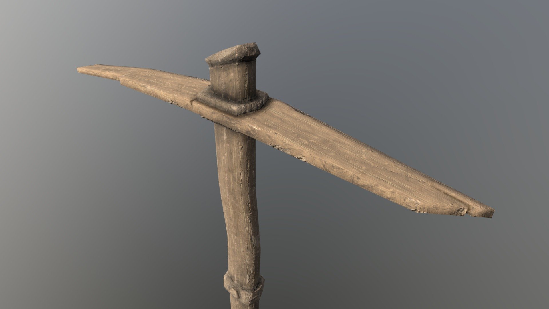 Enhance your best survival/crafting projects (game, render, advertising, design visualization, VR/AR&hellip;) with this awesome Wooden Pickaxe !

Game-ready !

Low-poly but very high quality material for the best visual and performance. Ideal for VR/AR games !

PBR material ready-to-go optimized for multiple engines and rendering software (Unity, Unreal Engine, Crysoftware, Blender&hellip;)

Technical Details

-&gt; 1 High-detail mesh but very optimized in poly-count :




278 Vertices | 267 Faces | 513 Tris

Clean mesh, only planar quads and tris

Smoothing group, pivot point and Position/Rotation/Scale already set

Real-size object

-&gt; 1 PBR Material

-&gt; 4 Textures in 2k resolution :




Albedo/Diffuse/Color map

Metalic/Roughness map

Normal map

Ambient Occlusion map

-&gt; UV Map clean and no-overlapping.

-&gt; Modelized in Blender and textured in Substance Painter.

-&gt; Multiple file available : .blend, .fbx, .obj, .unitypackage.

For any more informations, don't hesitate to contact me ! - Pickaxe Wood - Buy Royalty Free 3D model by Arigasoft 3d model