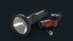 Vintage Police Flashlight with Batteries police, vintage, melee, flashlight, metal, lowpoly, light