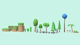 Lowpoly Nature Pack trees, mushroom, cactus, rocks, nature, low-poly, lowpoly, gameasset