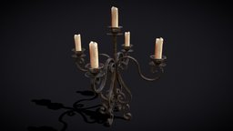 Classic Iron Candelabra wax, medieval, architectural, flame, antique, candle, candles, candlestick, decor, models, candlelight, melting, unrealengine, wick, various, additional, lowpoly, home, decoration, halloween, interior, light
