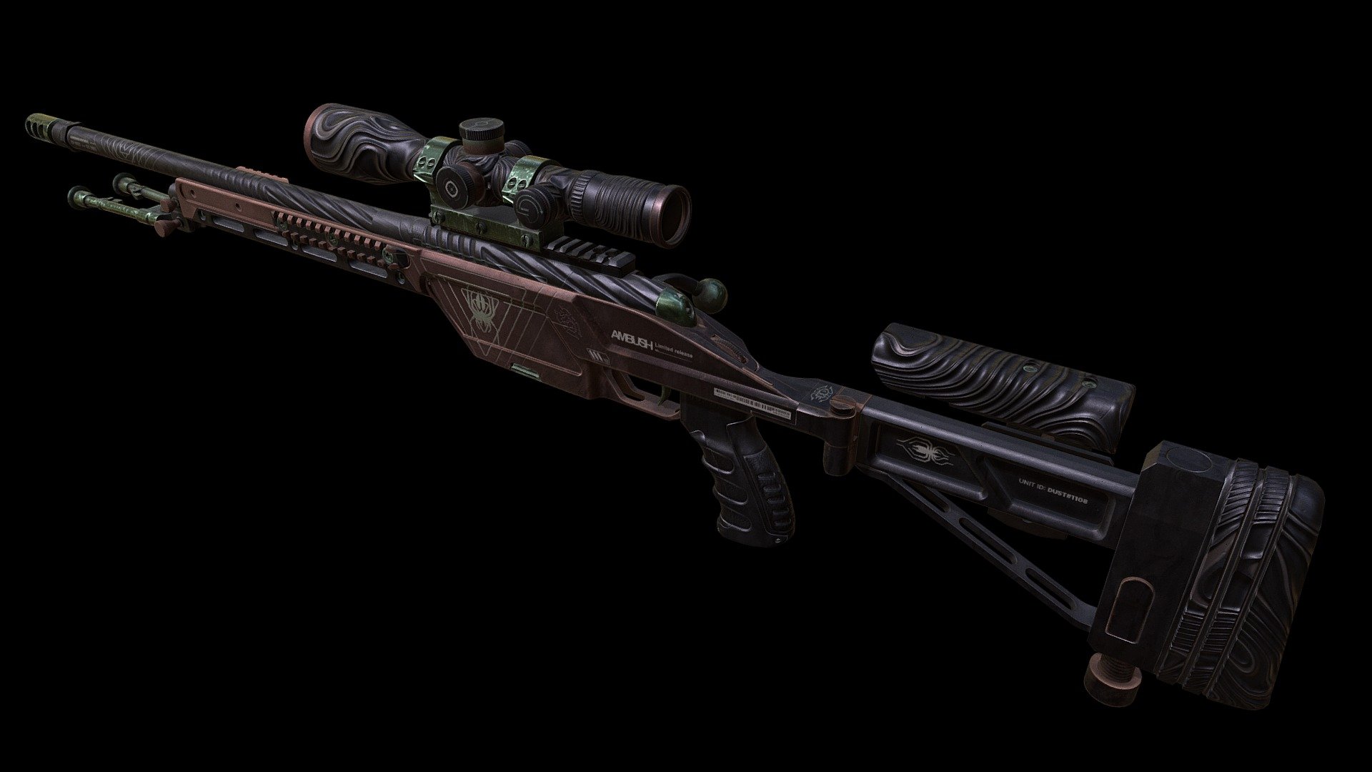 Concept texture/skin for Counter Strike 2
If you want to see my work ingame, vote for my workshop submissions here: https://steamcommunity.com/id/tanapta/myworkshopfiles/



This work includes complete texture/material set on a predefined ingame model.

My focus was and always will be to create medium-tier weapon skins, that are relatively neutral and not overly complicated. I know there are so many superb artists that create a true pieces of Art - I’m just a humble ui/ux designer that puts his soul to create a niche of guns that fit my needs.

Like all of my work, I will adapt this style to various guns with changes and adjustments where it seems necessary (for example additional material because of model complexity etc).

Much love,
Tanapta - SSG08 - Ambush (CS2) - 3D model by tanapta 3d model