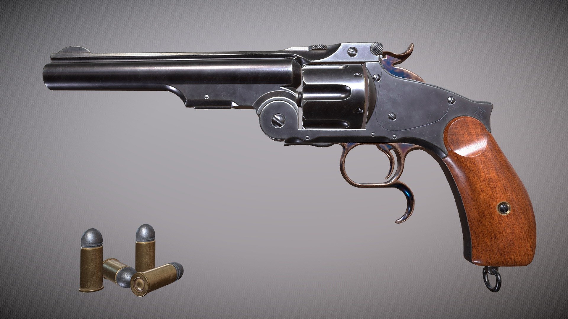 The Smith &amp; Wesson Model 3 is a single-action, cartridge-firing, top-break revolver produced by Smith &amp; Wesson (S&amp;W) from around 1870 to 1915, and was recently again offered as a reproduction by Smith &amp; Wesson and Uberti.

It was produced in several variations and subvariations, including both the &ldquo;Russian
