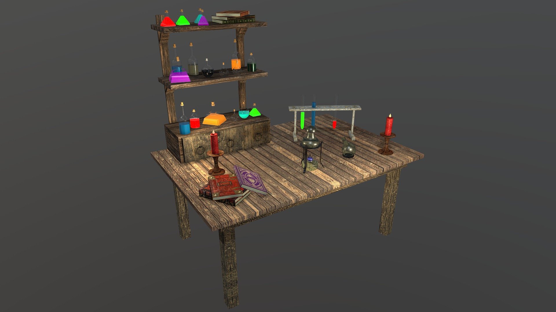 A fantasy medieval chemistry/witchcraft table inspired from the video game The Elder Scrolls 3d model