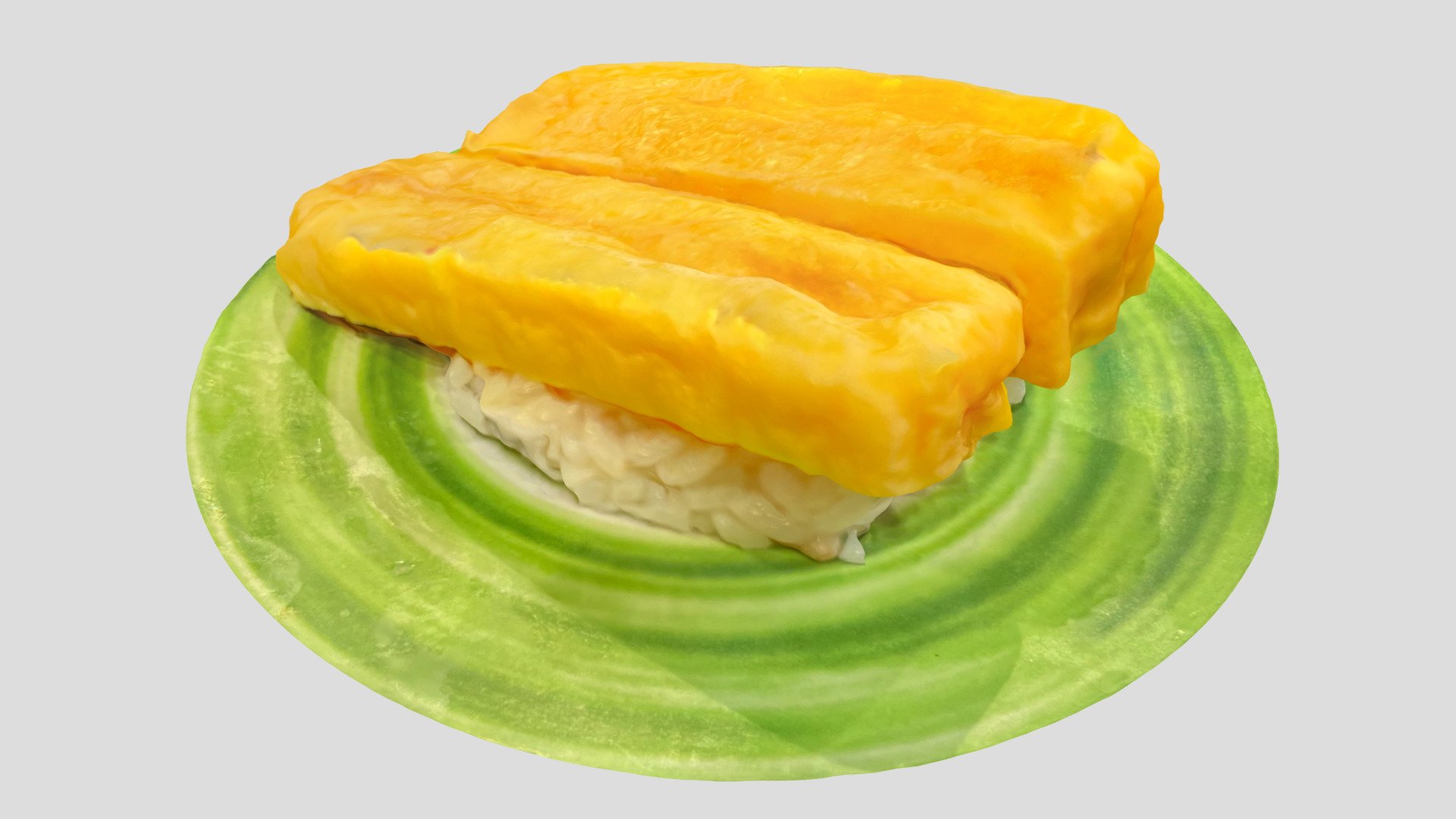 Tamagoyaki egg and rice sushi 3D model scanned using photogrammetry on an iphone. Created with Polycam - Tamagoyaki Egg Sushi - 3D model by Cam Cottrill (@camcottrill) 3d model