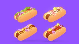 Hot Dogs food, cute, dog, hot, hotdog, gradient, low-poly, lowpoly, gameasset, stylized, gameready