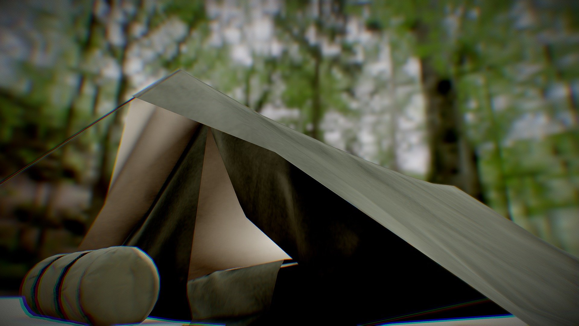 Low polygon model of  tent with transportbag. Good reference to a computer game or a movie

Created in Blender - Tent in forest - Buy Royalty Free 3D model by falk lochmann (@falk) 3d model