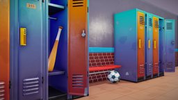 Stylized metal lockers lockers, metal, substancepainter, cartoon, game, blender, pbr, lowpoly, stylized