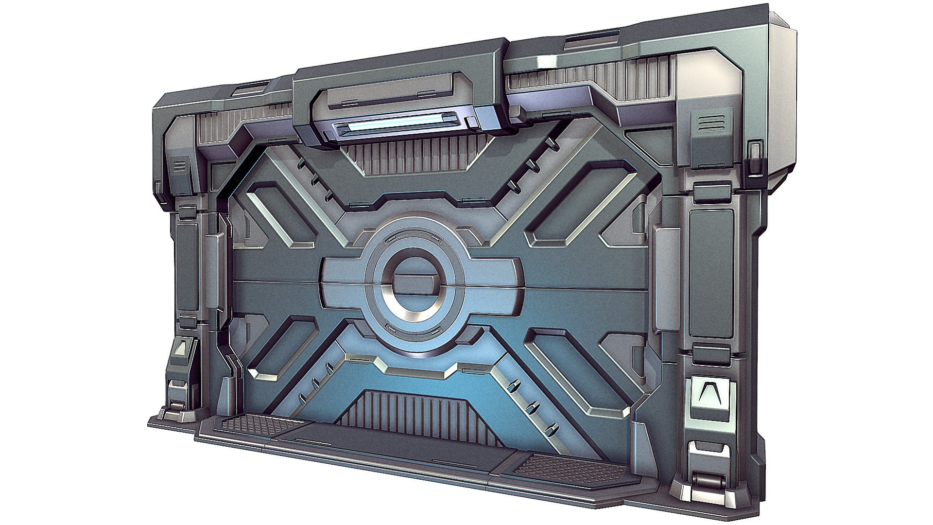 Hey! I hasten to present another props for the environment, in the form of Sci-fi door HighPoly! This is a high-poly model. Consists of 65 parts united in one portal and two doors, upper and lower. The project is suitable for retopology as well as for HighPoly Sci-fi art environments! In this model, there are no complex parts, all edges are chamfered, there is no surface subdivision, thereby saving the number of polygons. If you have any questions or something is not clear, write to me in private messages!

File format: Blend, Fbx, Obj

Textures: NO

UV: Yes

Material: Yes (Black, Grey, Light)

Animation: NO

SubD: NO

Vertices: 113805 Faces: 112014 Triangles: 210322
 - Sci-fi_Door - Buy Royalty Free 3D model by Qwestgamp (@Qwestgamp.) 3d model