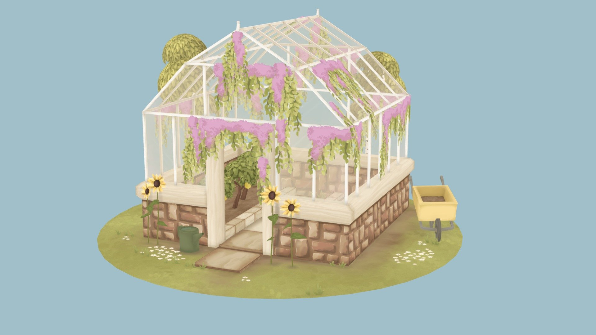 Lowpoly greenhouse with handpainted aldedo's.

Programs used: Maya, Photoshop - Greenhouse Diorama - 3D model by AprilSteele (@steelebug) 3d model