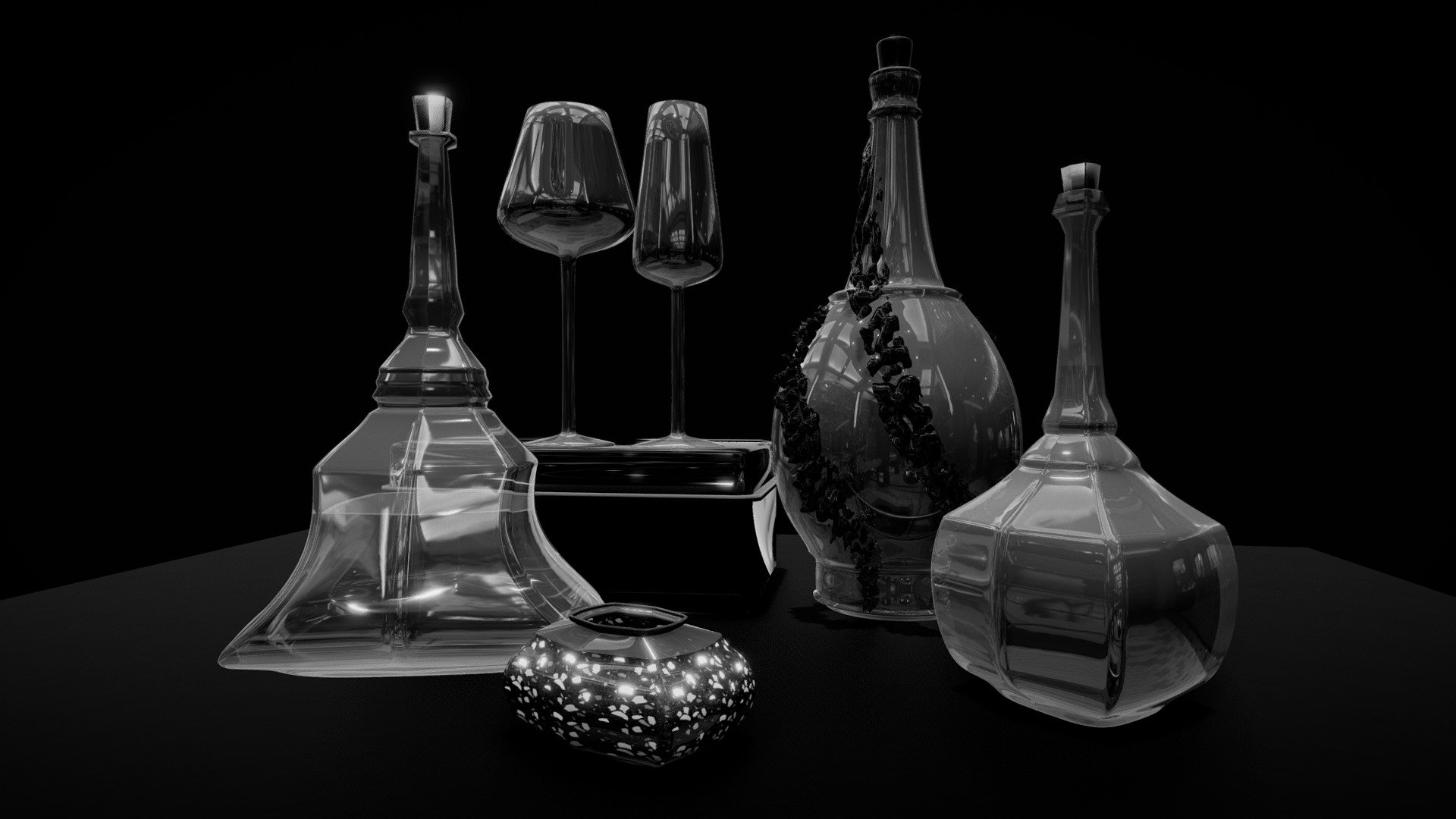 Game ready bottles and glasses modelled in Blender. FBX 3d model