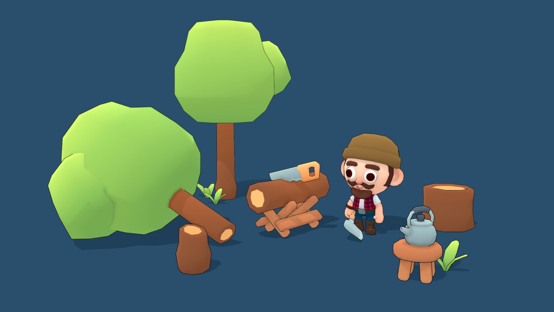 Lowpoly modular character and props for game development.

Available on Unity Asset Store

*Check the additional zipped file when buying this pack to access the rigged character, props and textures.



-Rigged/Skinned

-Mecanim Ready

-Texture: 256px Diffuse





-Polycount:



Character:

Puppet Lumberjack |6k Tris



Props:

Axe | 286 Tris

Cavalet | 696 Tris

Grass | 168 Tris

Keettle | 720 Tris

Log | 144 Tris

Saw | 530 Tris

Stool | 624 Tris

Tree | 368 Tris

Tree Chopped | 464 Tris

Tree Stump | 144 Tris




Animations:

Idle

Walk

Run

Jump

Chopping wood




Blendshapes

Eyebrows:

Up

Down

Angry

Sad




Mouth:

Neutral

Sad

Curious - Puppet Lumberjack Pack - Buy Royalty Free 3D model by joaobaltieri 3d model