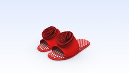 Red Rose Polka Dots Female Slippers Sandals red, fashion, clothes, rose, shoes, sandals, slippers, womens, decorated, dots, polka, pbr, lowpoly, female, embellished