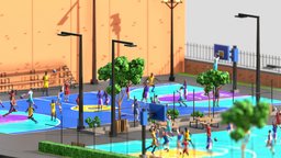 Lowpoly Basketball Players & Court court, people, basketball, sports, posed, team, uniform, woman, players, lowpolyart, lowpoy, basketball-model, basketball-court, low-poly, blender, man, city, street, ball