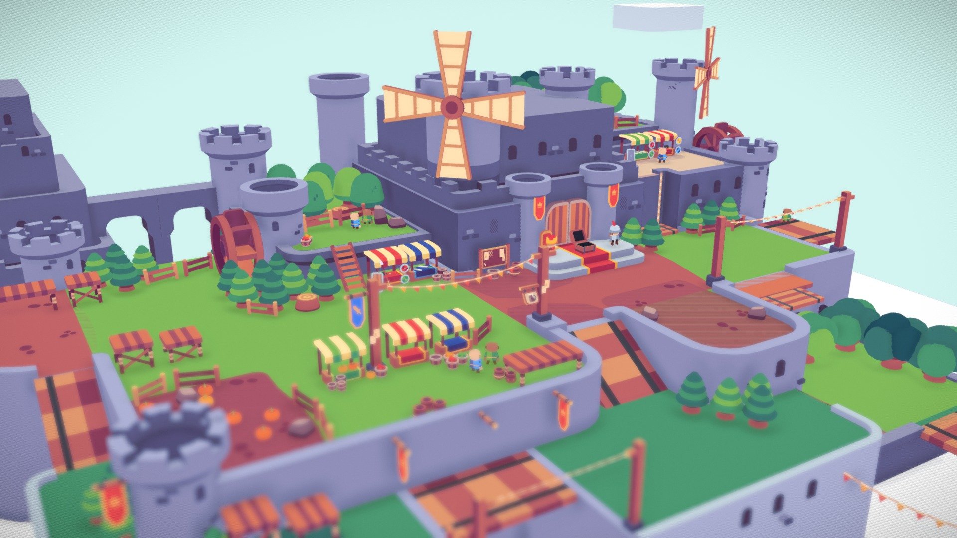 This is a small castle I made for one of my free games; with many windmills, above the clouds.
I also added some small characters. It was my first time rigging but I think it turn out pretty good, I liked it!
Thought it's not translated to english right now, you can see the game here if you want

I hope you like it :) - Castle of the Wind - 3D model by Itey 3d model