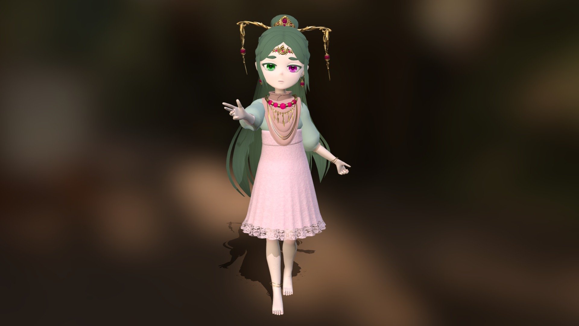 Rlim is the occupational name of a forest-dwelling minority priestess, a girl who obtains an oracle by offering half of her body to the snake god as a dependency. Her left eye, which is discolored, is the result of this. The accessories on her head and chest are in the shape of a god.

琉璃蟲（るりむ）は、とある森に暮らす少数民族の巫女の職名で、その体の半分を依り代として蛇神に差し出すことで神託を得る少女です。変色した左目はその影響です。頭や胸のアクセサリーは神の姿を模したものです。 - Rlim the Shamaness - 3D model by scramasax 3d model
