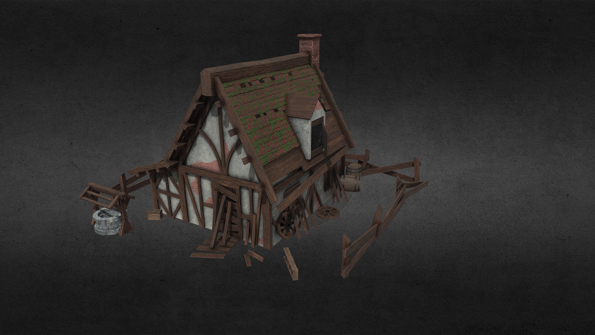 This pack contains additional file formats; stl, fbx, 3ds and obj - Broken Medieval House - Buy Royalty Free 3D model by mc477 3d model
