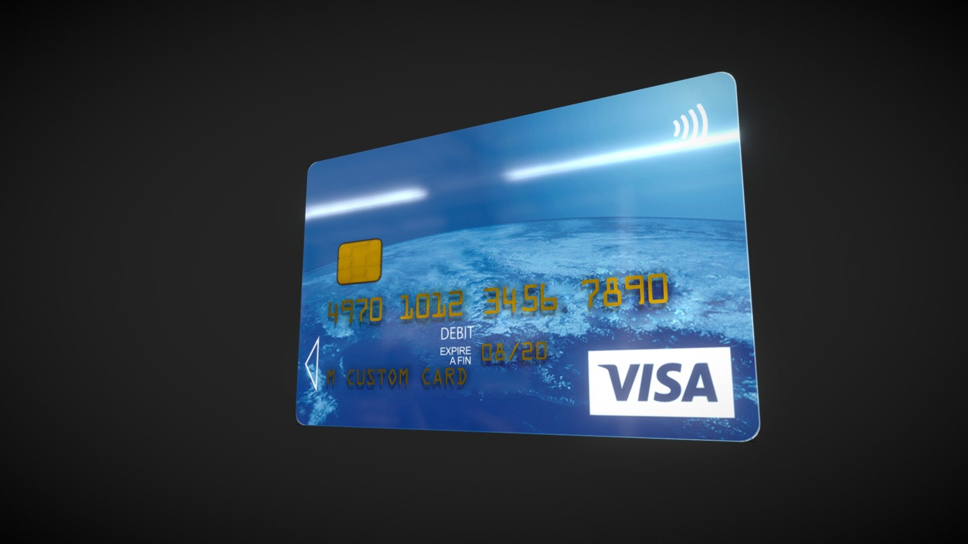 Fully Customisable Debit Card made from scratch on blender, 
the text is made with a font and solidifier trough a modifier in the blend file so you can edit it aswell as the numbers and texture.
It is low poly and optimised with pbr materials.
Even if it doesnt show in sketchfab viewer the text is 3D in blender 3d model