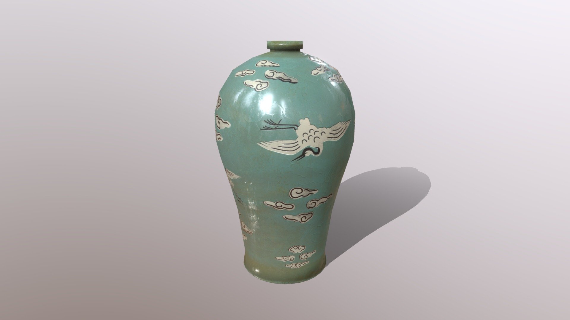 This is a Korean maebyeong decorated with cranes and clouds (popular motifs on Goryeo celadon) from the second half of the 12th century. Literally meaning “plum bottle,” maebyeong is a shape inspired by contemporaneous and earlier Chinese vessels

I made it in Blender and did the texturing in Substance Painter using some references from metmuseum.org. There's also an attached additional file with vectors for the cranes and clouds alphas, so you can use them while texturing.

Enjoy! :) - Maebyeong with Cranes and Clouds + ALPHA VECTORS - Buy Royalty Free 3D model by Anežka Hájková (@anezka) 3d model