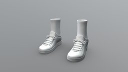 White Sneakers With Socks kids, white, flat, sports, with, shoes, casual, sneakers, socks, pbr, low, poly, female, male