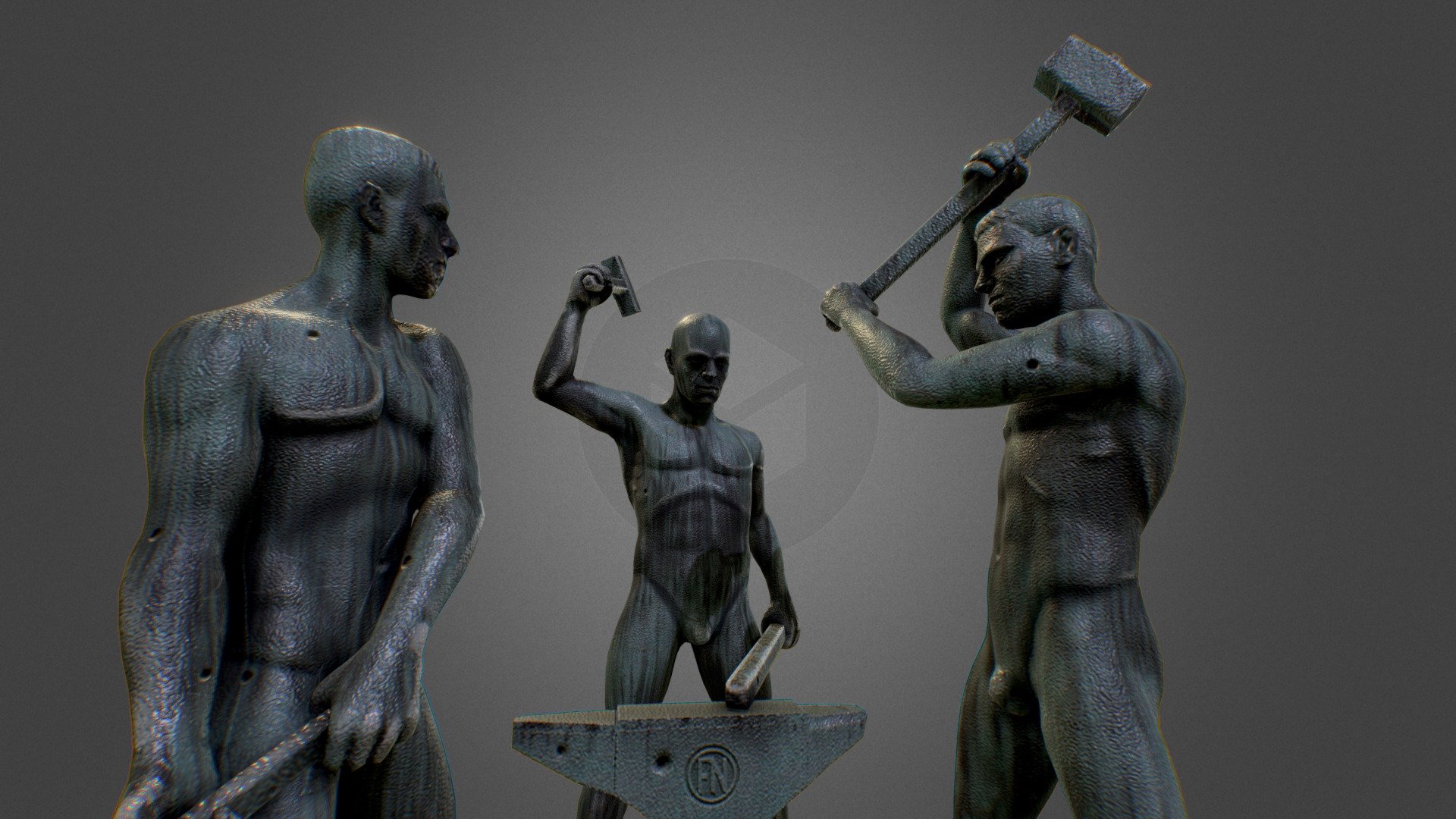 The Three Smiths Statue is a sculpture by Felix Nylund, situated in Helsinki in Three Smiths Square at the intersection of Aleksanterinkatu and Mannerheimintie. This realistic statue, unveiled in 1932, depicts three smiths hammering on an anvil.

The Three Smiths Statue is a popular meeting place, the Green League has often located their election campaign quarters next to it and a Peruvian street music orchestra has performed in the area on many summers.

The digital model is a part of our project Helsinki2020 and was modelled by the 3D artist Marcelo Prado 3d model