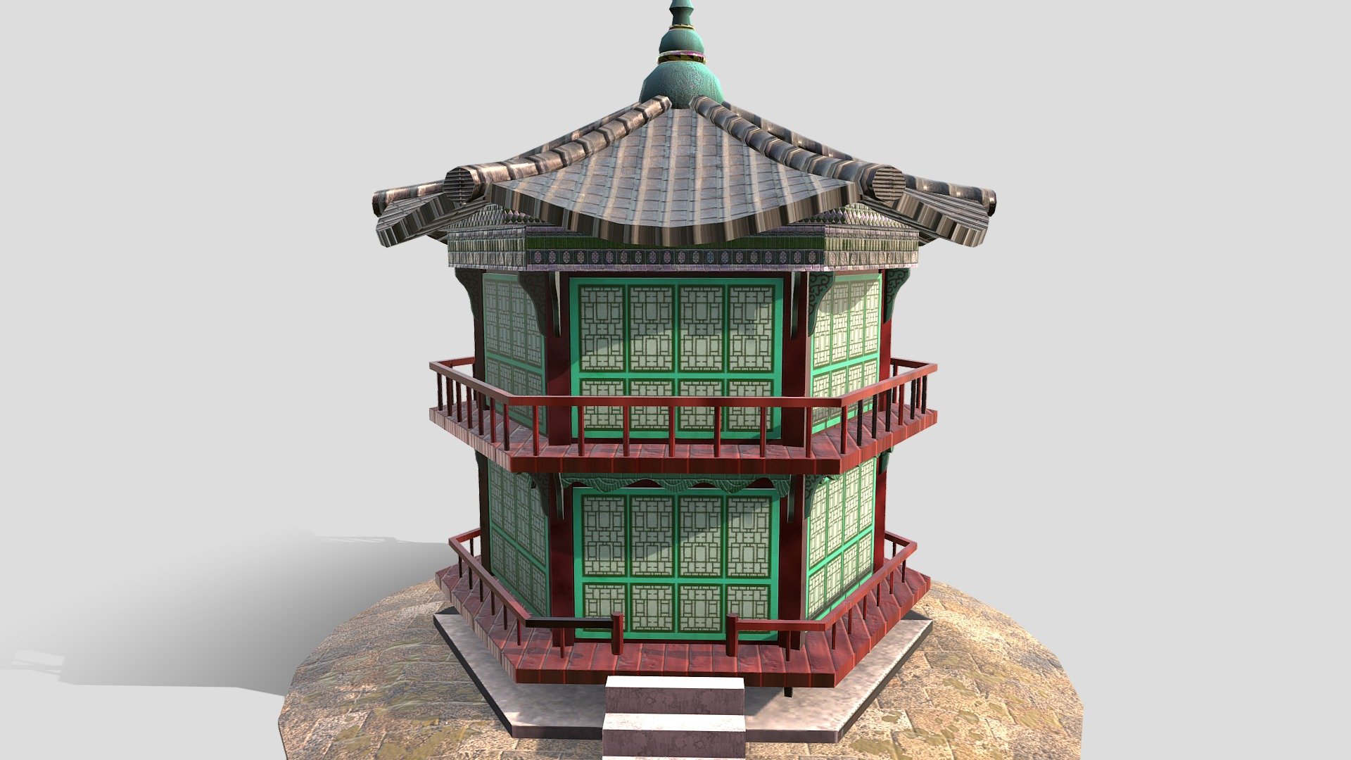 Hyangwonjeong Pavilion is a two story hexagonal pavilion built on a small island in the middle of a lake on the northern grounds of Gyeongbokgung Palace is Seoul Korea - Hyangwonjeong Pavelion - 3D model by Farago 3d model