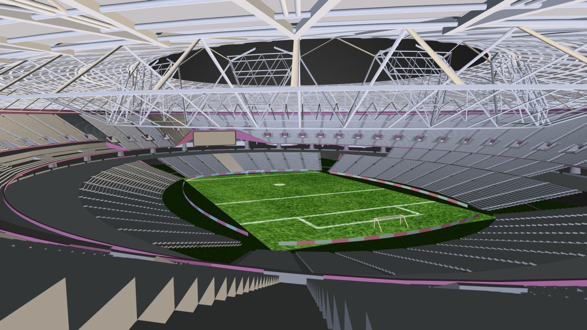 3D model of the Olympic Stadium in Stratford, London, UK. Soon to be the home of West Ham Football Club and UK Athletics. The Model shows what the structure will look like when the redevelopments of the Stadium have concluded in 2016. Model was created to be accurate as I could get it. This version of the Model shows the Stadium in Football Mode with the retractable seating and the screens installed 3d model
