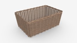 Rectangular wicker basket 01 food, basket, picnic, weave, brown, decorative, wicker, lunch, straw, 3d, pbr, wood, container