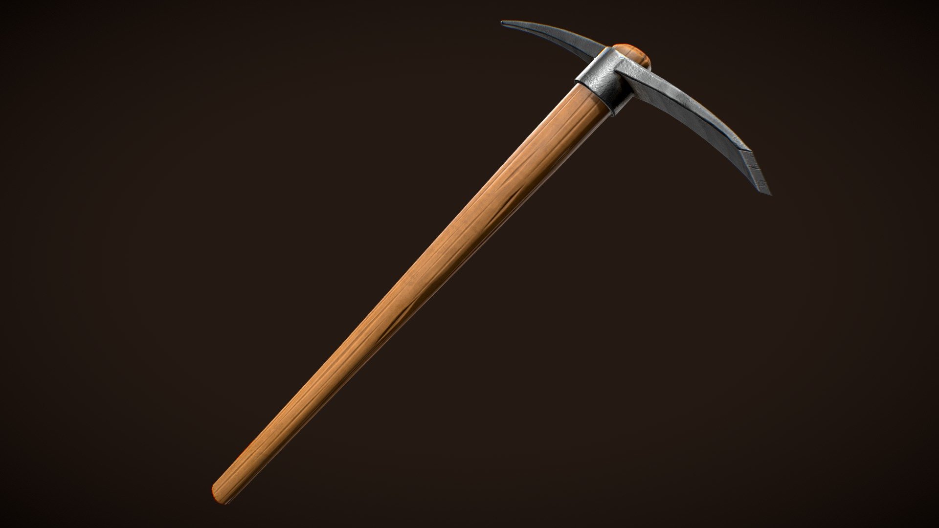 Western Pickaxe, with Stylized PBR Textures. Ready to use in any project.

Are you liked this model? Feel free to take a look on my another models! Here

Features:

.Fbx, .Obj, .Uasset and .Blend files.

Low Poly Mesh game-ready.

Real-World Scale (centimeters).

Unreal Project: 4.15+

Custom Collision for Unreal Engine 4 (Handmade).

Tris Count: 794.

Number of Textures:5

Number of Textures (UE4): 3

PBR Textures (2048x2048) (PNG).

Type of Textures: Base Color, Roughness, Metallic, Normal Map and Ambient Occlusion (PNG).

Combined RMA texture (Roughness, Metallic and Ambient Occlusion) for Unreal Engine (PNG) 3d model