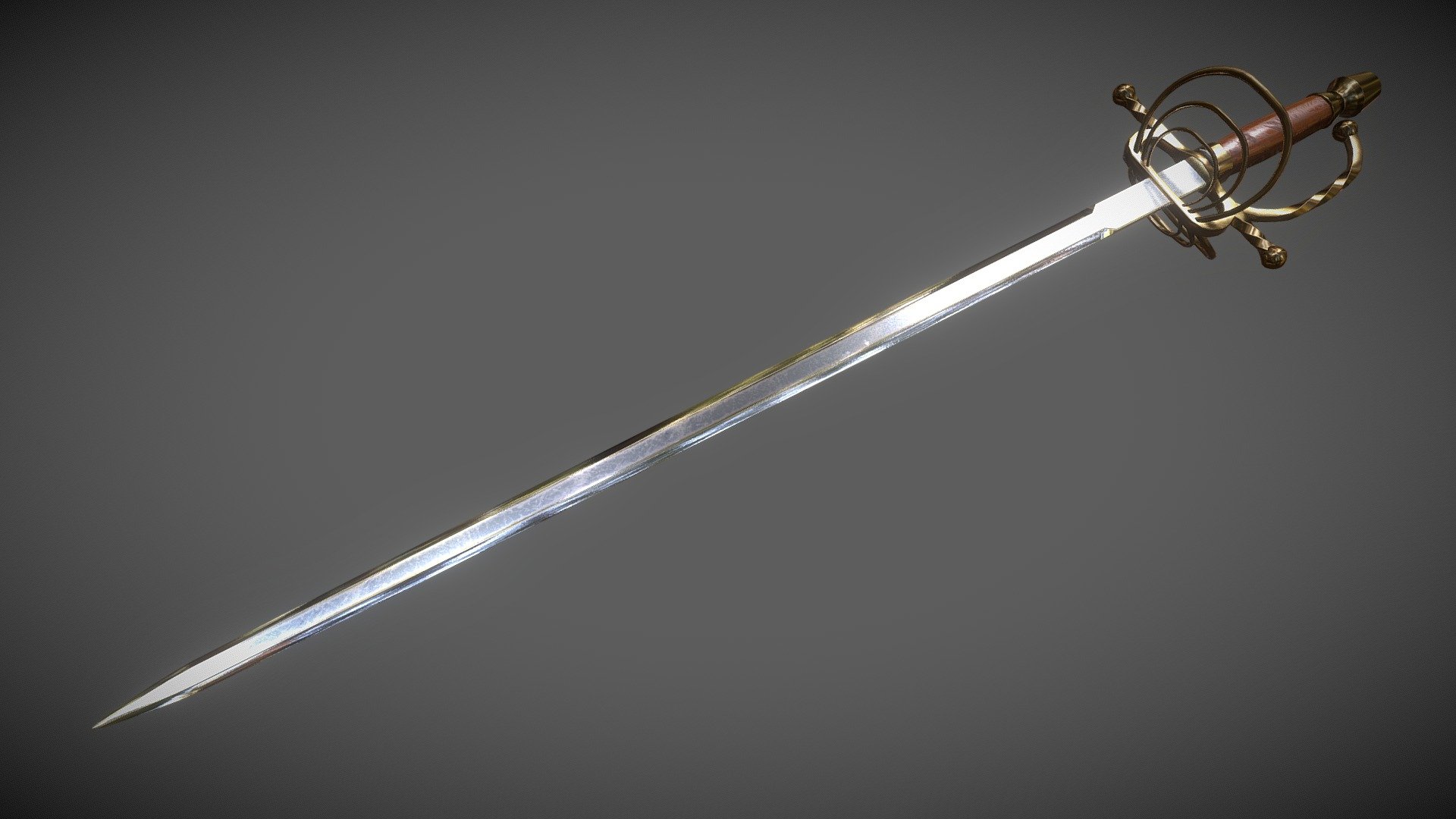 A clamshell Rapier game ready asset with texture packs included for UE4 and Unity as well as Standard Metalic PBR 3d model