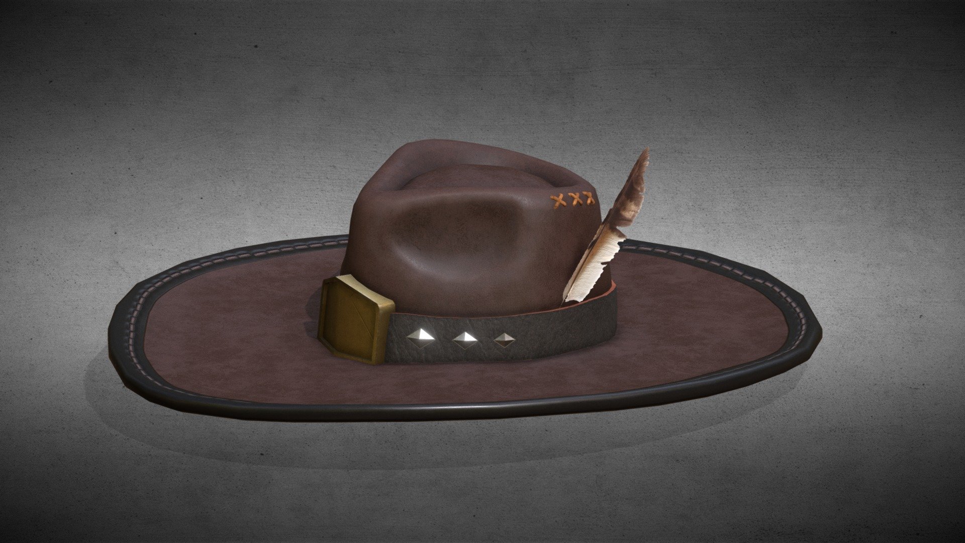western Cowboy Leather Hat with feather Made with Blender.

Textures with Substance Painter.
* Base Color 2048x2048
* Metalness 2048x2048
* Normal Map 2048x2048
* Roughness 2048x2048

Hope you like it 3d model
