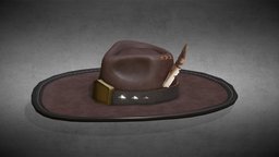 Western Cowboy Leather Hat with Feather hat, cowboy, western, feathers, feather, wildwest, 2048x2048, blender