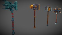 Stylized Fantasy Hammers rpg, hammer, mmo, rts, fbx, mace, moba, weapon, handpainted, lowpoly, stylized, fantasy