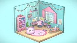 Pinkbeans Room room, cute, slime, maplestory, isometric, blender